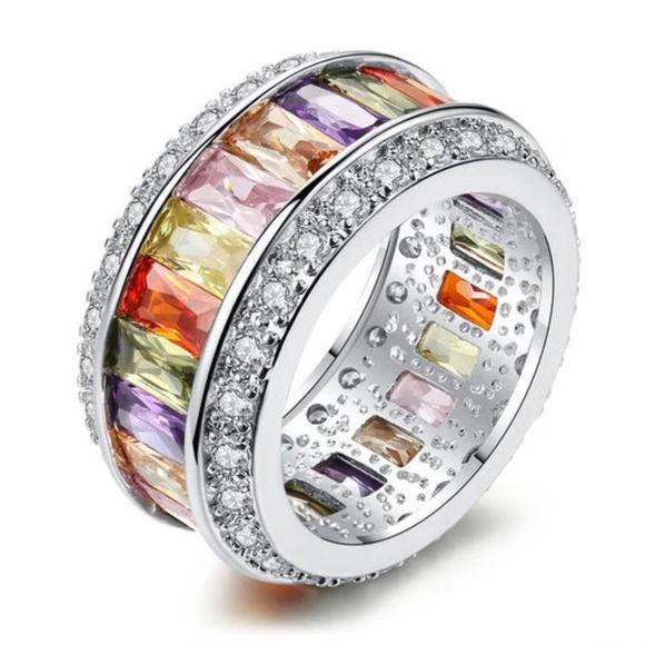 Multicolor Platinum Ring Set With CZ - Picture 2 of 8